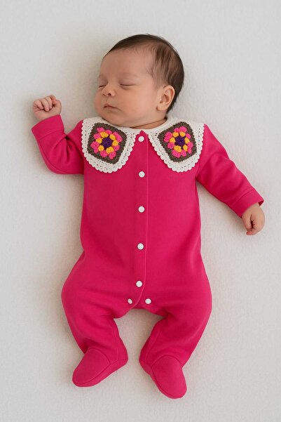 Bilge Trend Baby Girl Wi̇ntage Knit Collar Detail Jumpsuit (100% Cotton)