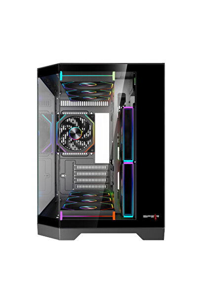 SPEARPC علبة ألعاب DOST 60 MINI MICRO-ATX، 6 مراوح ARGB وجهاز تحكم عن بعد باللون الأسود