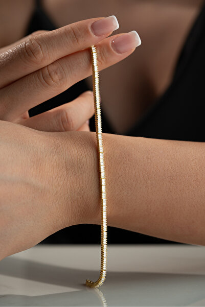 Silvano Jewelry 925 Ayar Gümüş Baget Taşlı Suyolu Trend Bileklik