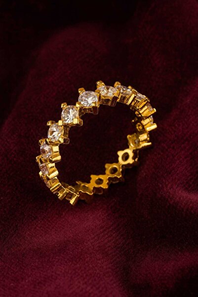 KAR DİAMOND 925 Ayar Gümüş Altın Kaplama 0.10 Carat Zirconia Pırlanta Modeli Tamtur Yüzük - Işıklı Kutuda Hediye