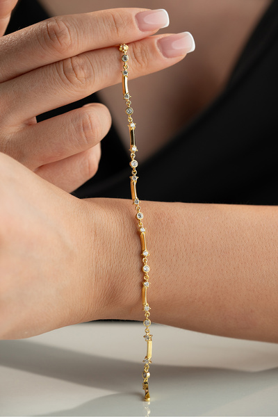 Silvano Jewelry 925 Ayar Gümüş Kemik Model Taşlı Bileklik