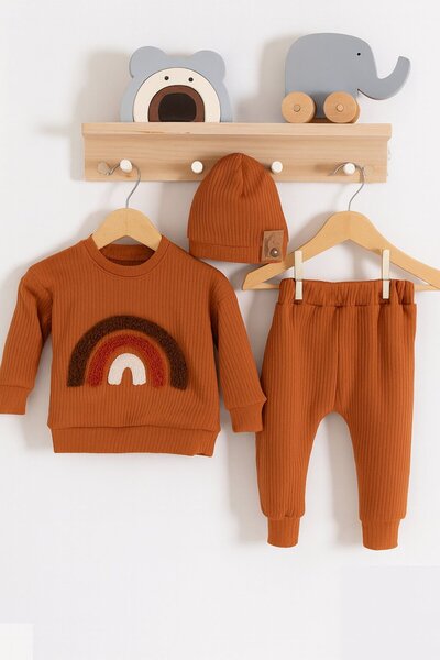 Kids Kingdom Cotton Rainbow Embroidered 3-Piece Baby Boy Set