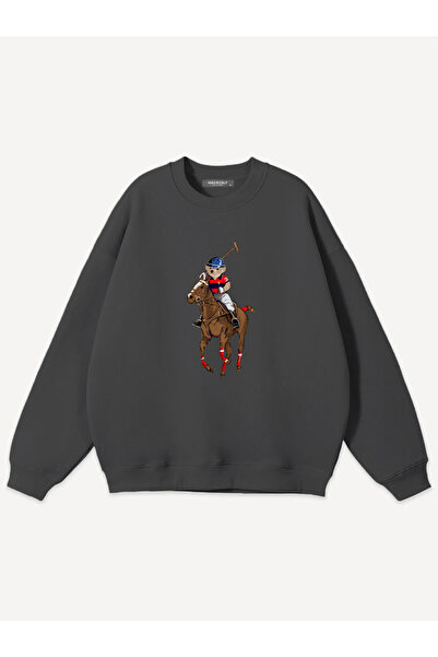Mad&Calf Unisex Teddy Cowboy Printed Crew Neck Oversize Sweatshirt
