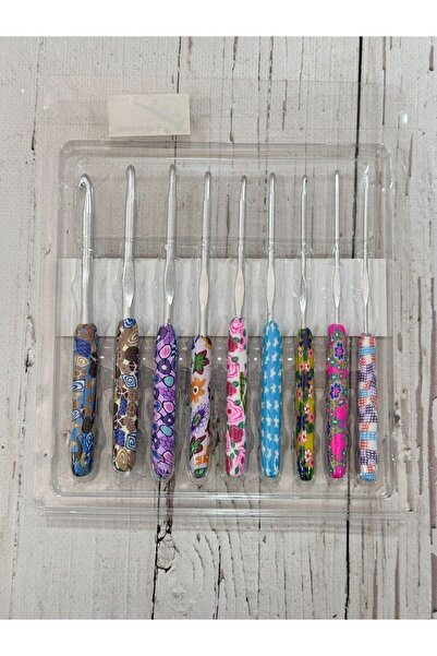 miraylahobi Örgü Tığ Seti Kısa Saplı Gümüş Uçlu Desenli Model 9'lu