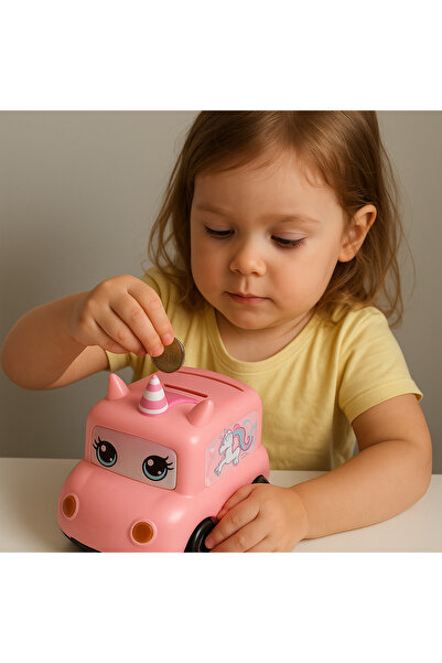 ALYTECH PEMBE RENK ŞİFRELİ UNİCORN ARABA KUMBARA ÇOCUKLAR İÇİN EĞLENCELİ BİRİKİM