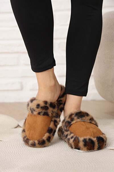 olgun slipper Leopard Patterned Winter Silent House Slippers