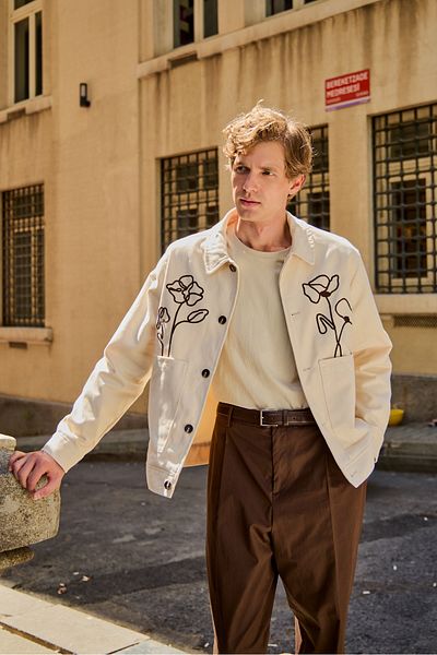 Danger Men's Floral Patterned Jacket Ecru