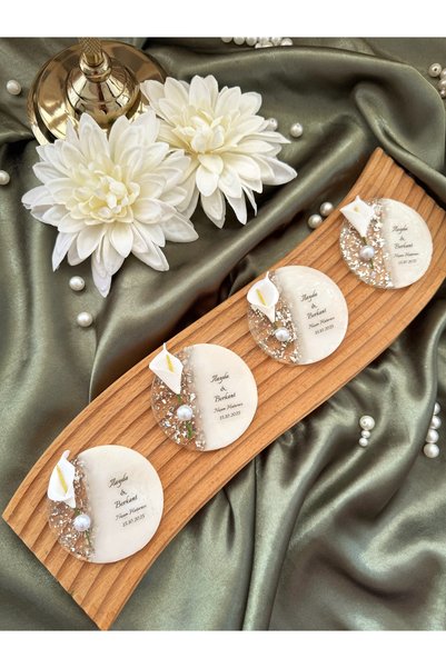 Gami Handmade Zambak Çiçekli Gümüş Magnet Epoksi Söz, Nişan, Nikah, Düğün, Hediyelik Organizasyon -15 Adet