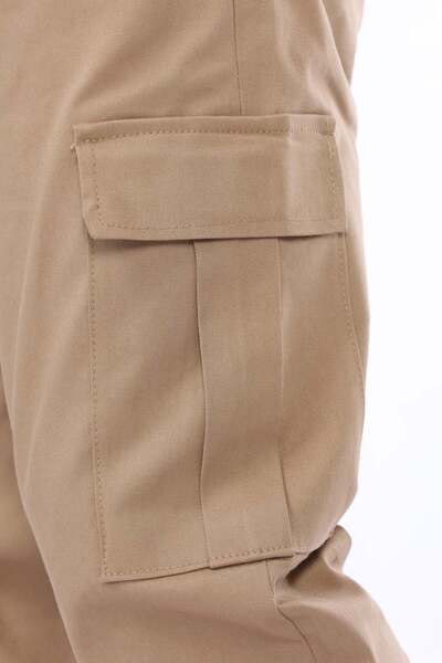 VIKUNYA Férfi Camel Jogger pamut Lycra Cargo gabardin nadrág, gumírozott derékkal és szárral, zsebekkel