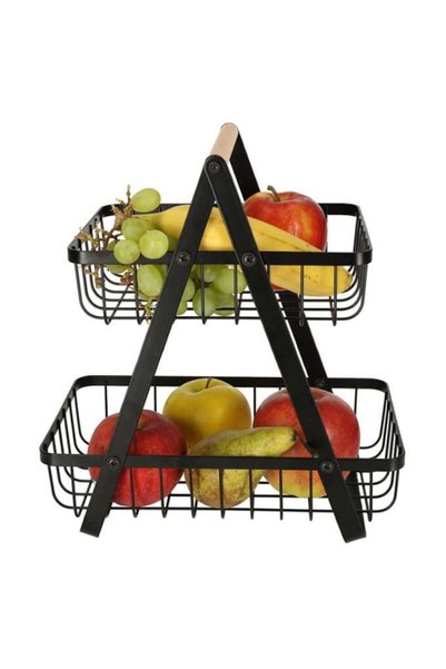 WTO Cos pentru fructe, Metal/Lemn, WTO®, supraetajat, ideal pentru fructe, legume, 27 x 17 x 29.5 cm