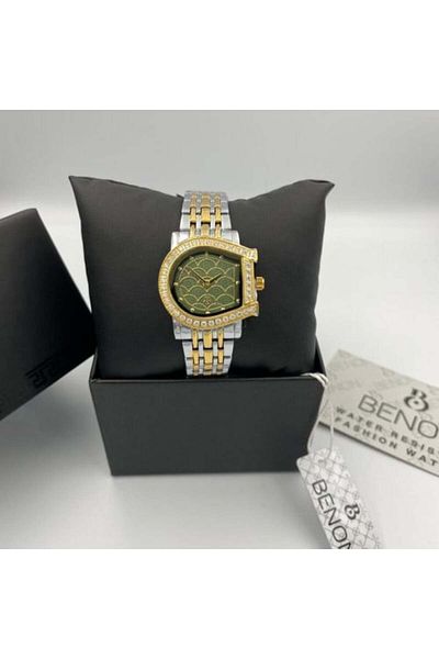 benon Binun Model Aigner Gold and Silver Watch with Green Dial