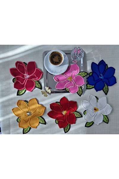 HM POLİSAJ Sunumluk Peçete, Kokteyl Peçetesi Kahve Yanı Sunumluk Nakışlı Kahve Yanı 6 Adet Kumaş Sunum Peçetesi