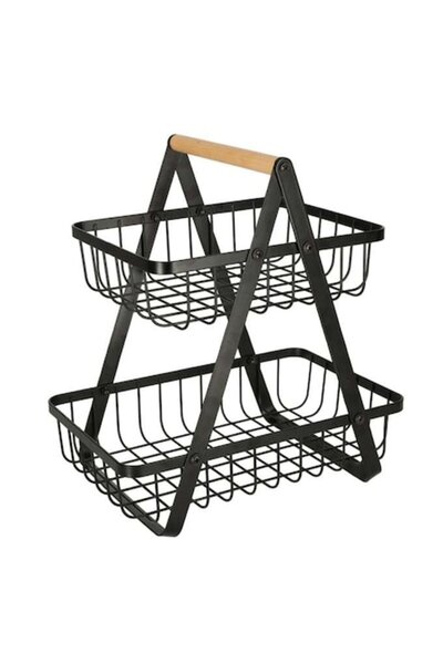 WTO Cos pentru fructe, Metal/Lemn, WTO®, supraetajat, ideal pentru fructe, legume, 27 x 17 x 29.5 cm