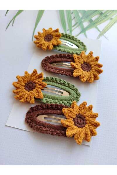 Hand Mother's Since 2024 Sunflower Buckle Handmade 4-Piece Snap Buckle Knitted Organic Hair Accessory