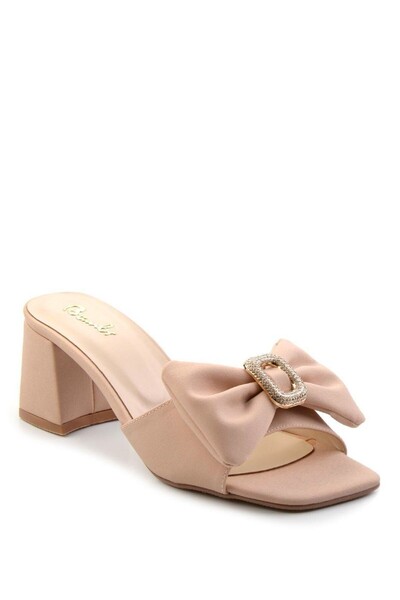 Cream Beige Skin Heeled Slippers