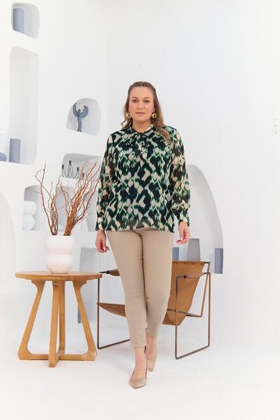 Imagine Giyim Plus Size Black Chiffon Blouse with Collar Scarf Detail – a Special Design Where Elegance and Chic Meet