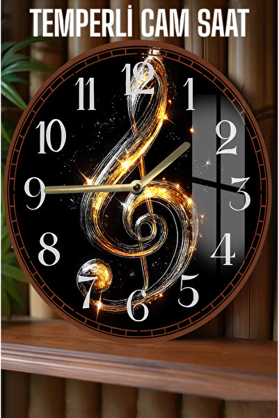 kutuTR Müzik Tutkunlarına Özel Sôl Anahtarlı 3D Görünümlü Temperli Cam Saat – 33 cm CSDW430