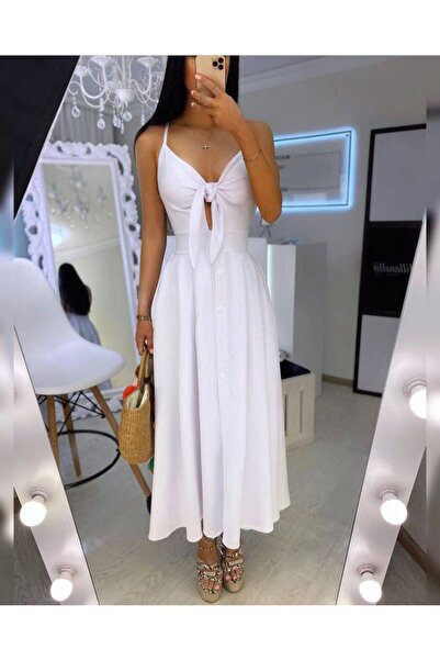 Kashaya Women's Dress Made of Stylish Linen Fabric, with a Tie on the Front