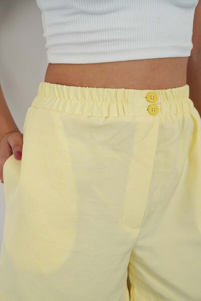 polle Pantaloni scurți de in pentru femei, galbeni, cu talie elastică, cu nas...