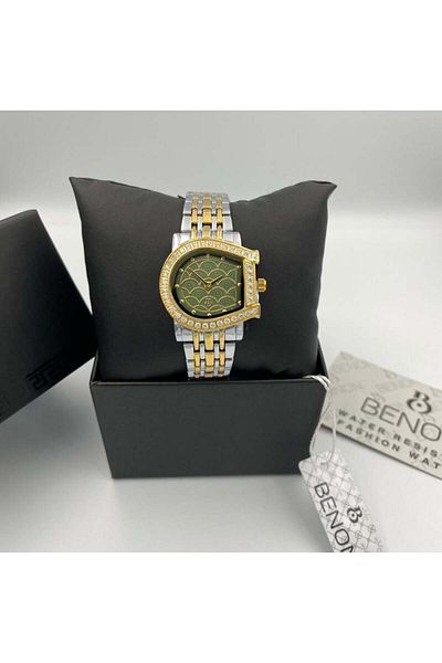benon Binun Model Aigner Gold and Silver Watch with Green Dial