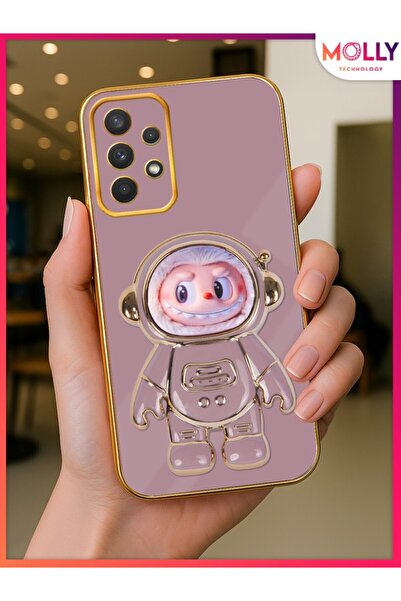 Molly Samsung Galaxy A73 Için Lila Labubu Astronot Standlı Gold Detaylı Lüks ...