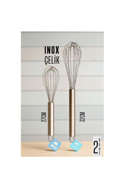 SAVA HOME COLLECTİON Inox Steel Whisk + Long Short Whisk Set of 2