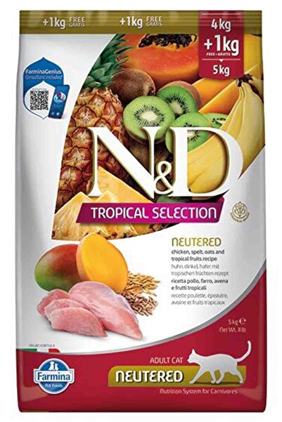 N&D ND Tropical Selection Tavuklu Kısırlaştırılmış Kedi Maması 4kg +1kg Hediyeli