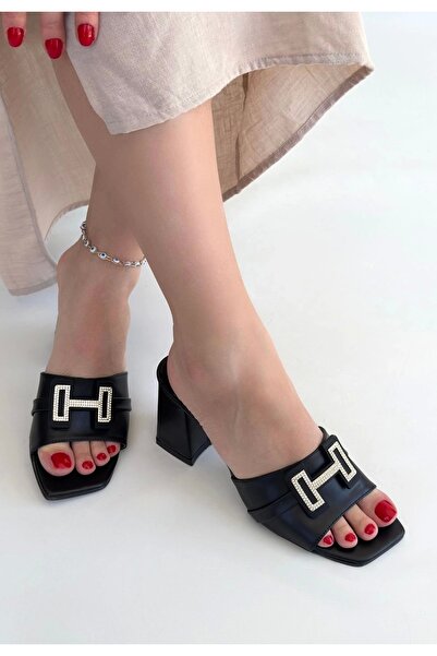 Vona Nova Erew black leather high heel slippers