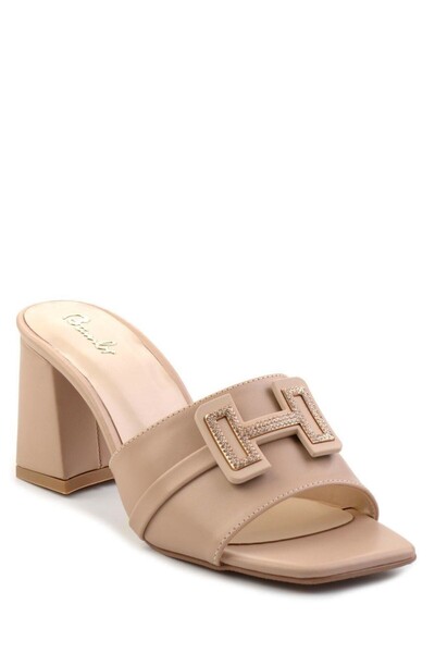 Cream Beige Skin Heeled Slippers