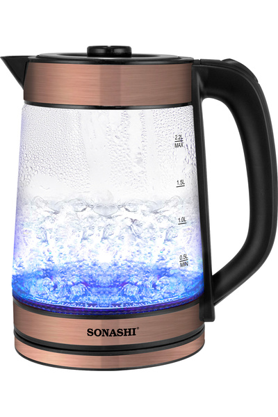 sonashi SKT-1809N 2.2 L Cordless Glass Kettle, w/Safety Lock Lid, 360-degree Swivel Base SKT-1809N