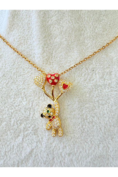 ATLASAKSESUARR قلادة من الفولاذ الذهبي على شكل دمية دب مرصعة بالأحجار