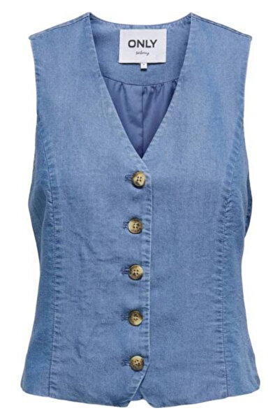 ONLY Women's T-Shirt Sleeveless Buttoned Jean Vest 15337941 Blue