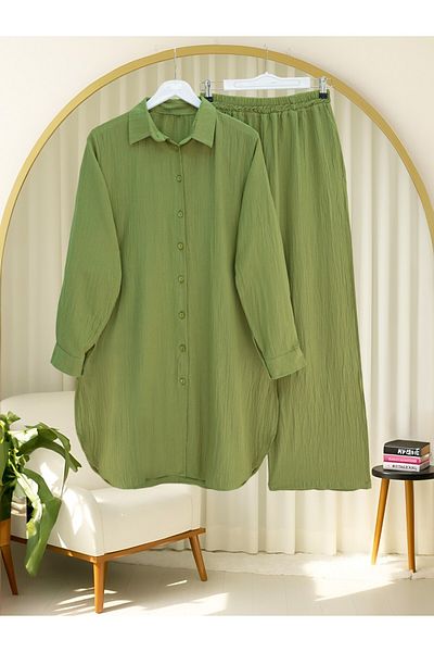 Modamorfo Buttoned Long Pants Crinkle Suit -A.Green