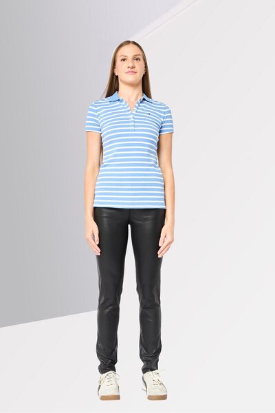 Tommy Hilfiger Women Slim Fit Stripe Short Sleeves Polo Shirt, Multicolor