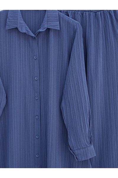 Modamorfo Buttoned Long Pants Crinkle Suit -Indigo