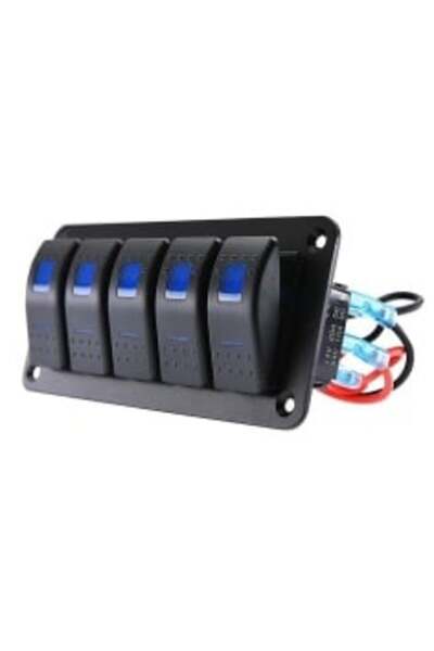 DELUXETUNING Auto Button Panel with 5 LED Buttons, ON-OFF, Universal, 12-24 V