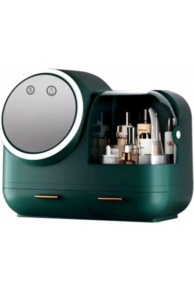 Kardett Green makeup organizer with LED mirror, USB, fan, drawers – Multifunctional cosmetic box