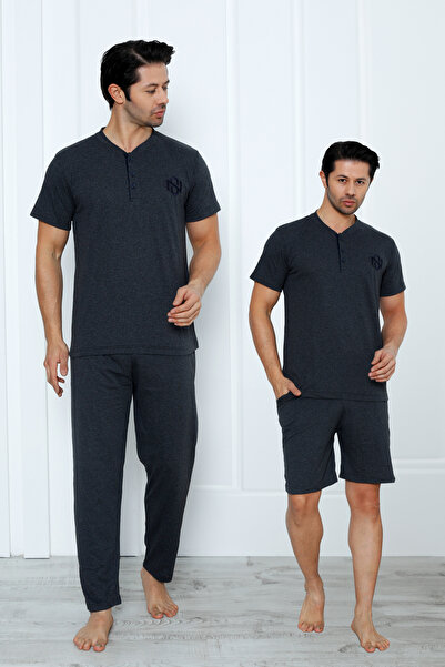 lacelove High Quality Cotton Combed: Seasonal 3-Piece Short Sleeve Pajamas Set for Men Fathers