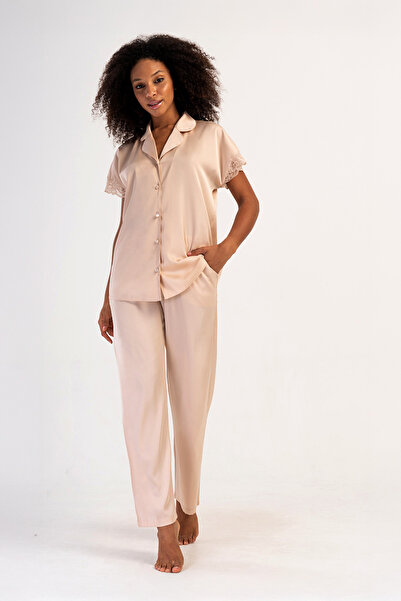 lacelove Premium Satin Dowry Women's Pajama Set – Korean Silk Texture, Lace Detail, Gift Box