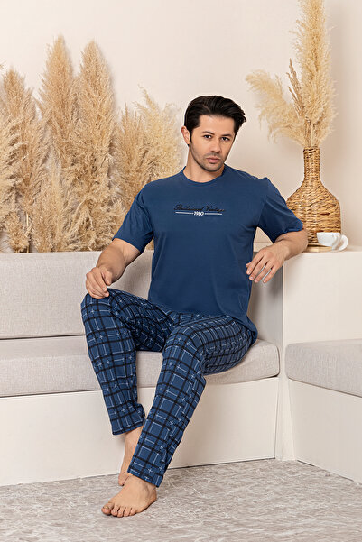 lacelove Nisanca Summer Short Sleeve 100% Cotton Men's Pajama Set - Father's Day Special Series