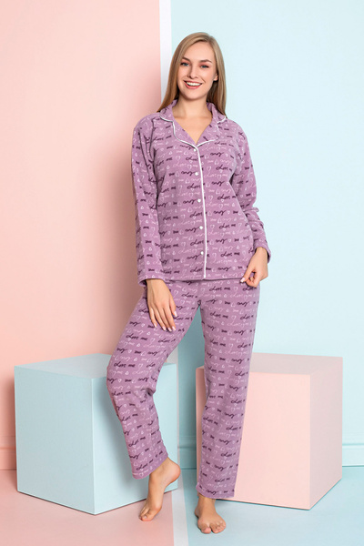 lacelove Nisanca women's winter welsoft plush fleece buttoned pajama set