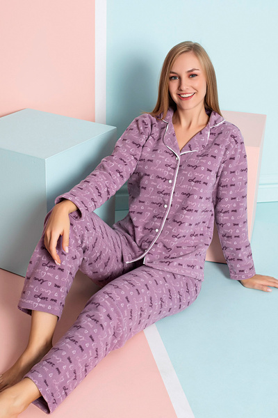 lacelove Nisanca women's winter welsoft plush fleece buttoned pajama set