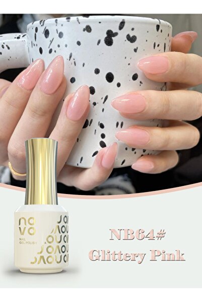 No-vo Rubber Base Gel, Shiny UV LED Gel Nail Polish for Women 12ml-NB64# Glittery Pink