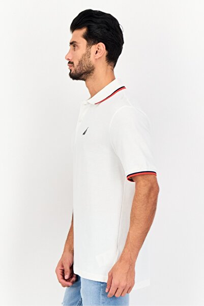 Nautica Men Spread Collar Short Sleeve Embroidered Polo Shirt, White