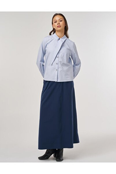 KYR بلوزة قطنية بتفاصيل ياقة باللون الأزرق