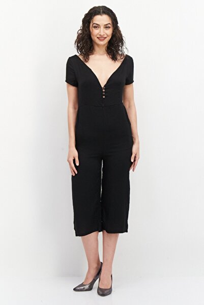 Tina Women Textured Short Sleeve Jumpsuit, Black