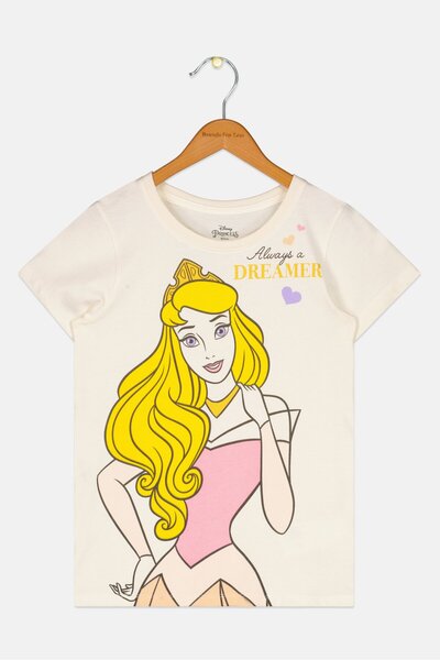 Disney Kids Girl Short Sleeve Princess Graphic Print T-Shirt, Cream
