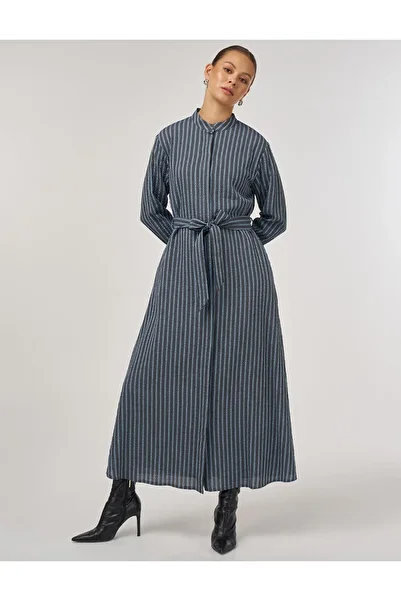 Kayra Belted Viscose Dress Dust Smoke