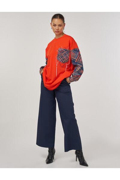 KYR Abstract Pattern Fabric Garnished Pocket Tunic Coral