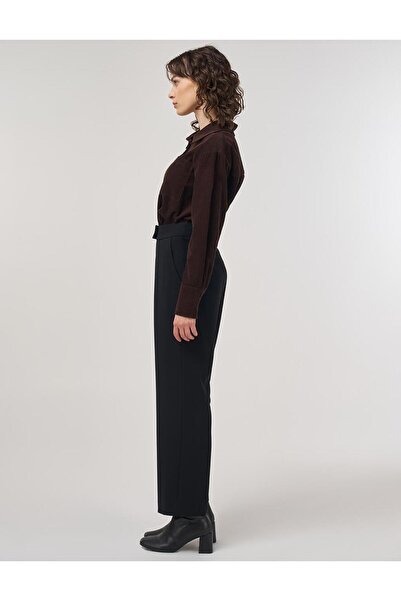 Kayra Yüksek Bel Düz Kesim Kumaş Pantolon Siyah
